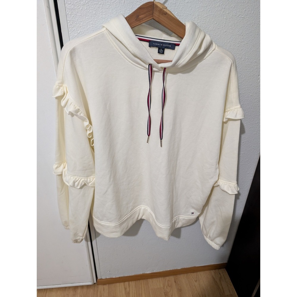 Tommy Hilfiger Ivory Ruffle Sleeve Women Hoodies & Sweatshirts Size XL